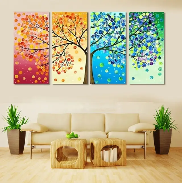 Canvas Printing Micro Jet High Definition Printing Painting Decorative Painting 4 Spelling Color Tree Leaf Fruit Creative Spelling Custom Picture... Picture Core - Shop at LoveMi