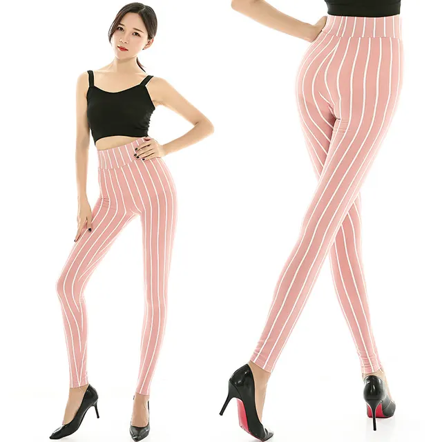 Black And White Vertical Striped High Waist Plus Size Tights Rose Red - Shop at LoveMi