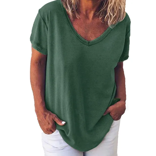 Solid Color V Neck Women's Short Sleeved T Shirt Army Green - Shop at LoveMi