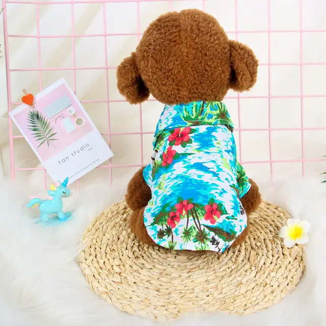 Hawaiian Teddy Small Dog Dog Shirt Cloth Cat Clothes Blue - Shop at LoveMi