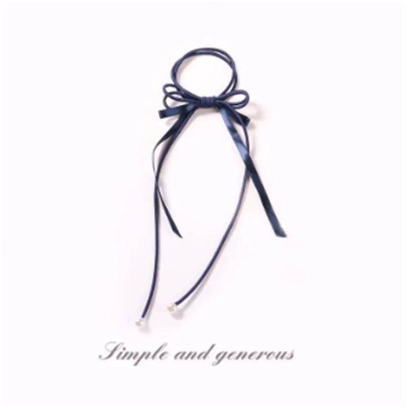Pearl Hair Rope High Elasticity Tie Hair Knotted Rubber Band - Navy Blue
