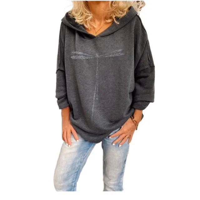 Printed Hooded Mid Length Women's Sweater Grey - Shop at LoveMi