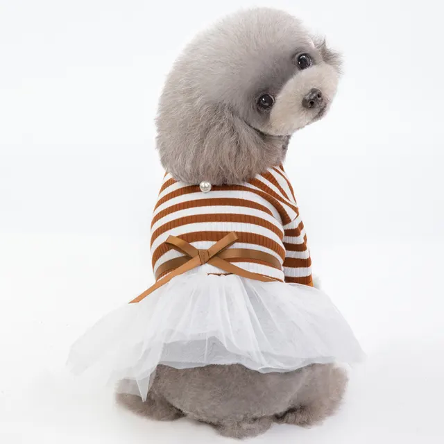 Pet Clothes Dog Clothes Spring And Summer New Dress Coffee - Shop at LoveMi
