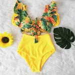 Cross-BorderRuffle Bikini Hih Waist Swimwear Women Swimsuit - D-S