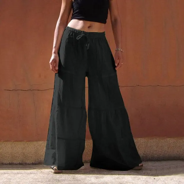 Loose Solid Color Elastic Waist Wide leg Pants Black - Shop at LoveMi