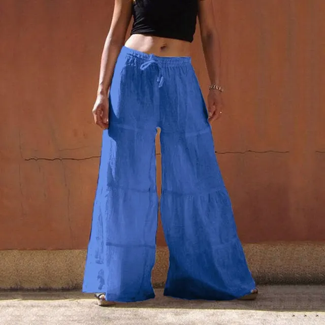 Loose Solid Color Elastic Waist Wide leg Pants Blue - Shop at LoveMi