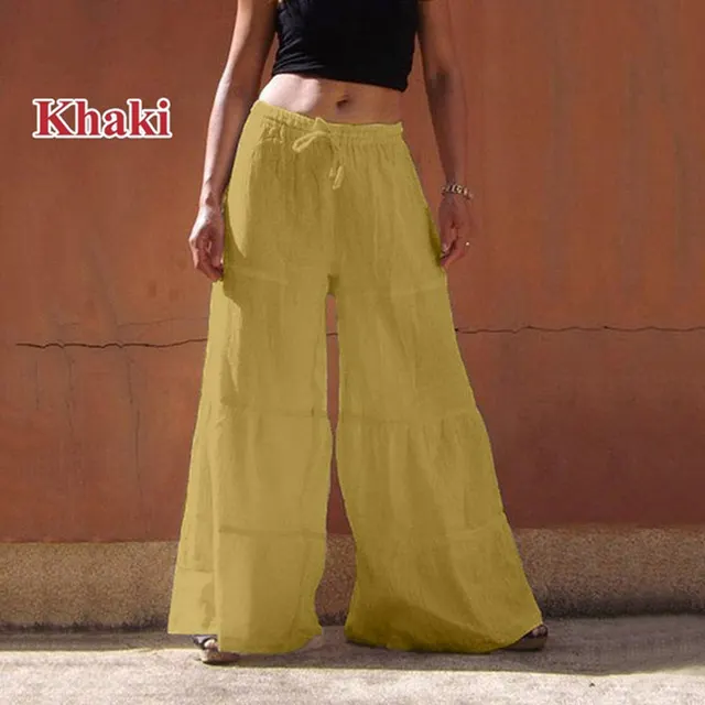 Loose Solid Color Elastic Waist Wide leg Pants Yellow - Shop at LoveMi