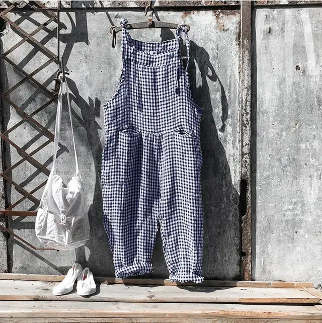 Striped Bib Jumpsuit With Pockets Summer Fashion Loose Wide leg Pants For Women Clothing Blue White - Shop at LoveMi