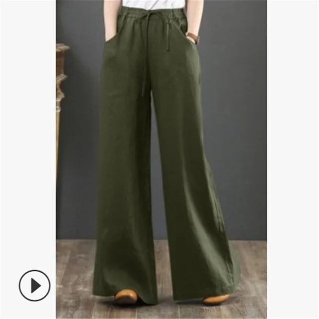 Summer Literary Cotton And Linen Women's Trousers Loose Large Size Wide Leg Pants High Waist Mopping Pants Straight Trousers Linen Pants Armygreen - Shop at LoveMi