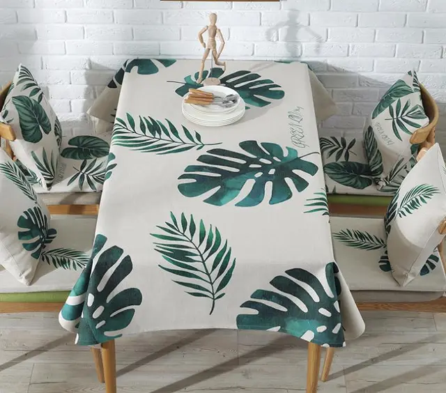 Dining Table Green Planting Tablecloth Cloth Art Cotton And Linen Small Fresh Coffee Table Cover Cloth - Shop at LoveMi