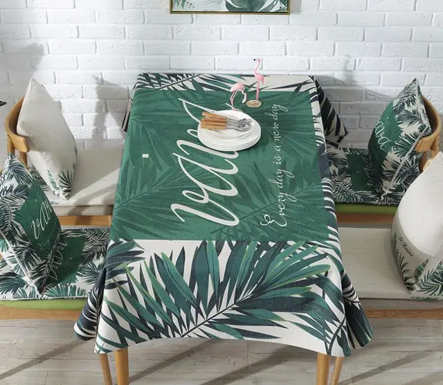 Dining Table Green Planting Tablecloth Cloth Art Cotton And Linen Small Fresh Coffee Table Cover Cloth - Shop at LoveMi