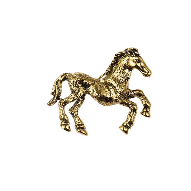 Retro Cute Wooden Horse Brooch Cartoon Small Accessories Golden - Shop at LoveMi