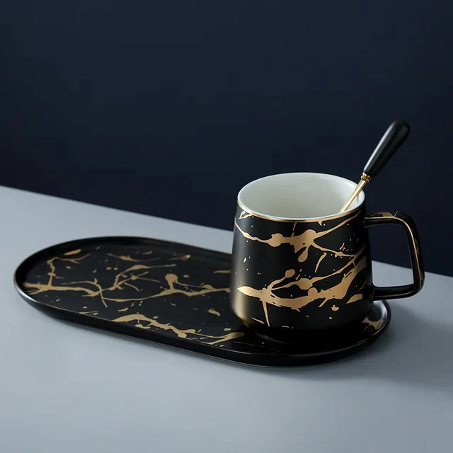 Ceramic Mug Snack Plate Afternoon Tea Tableware Black - Shop at LoveMi
