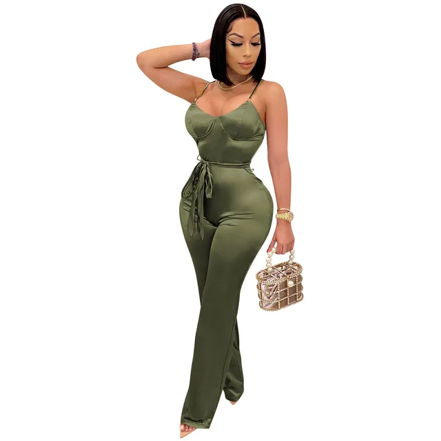 New Sexy Jumpsuits Straight Trousers Recreational Temperamen Army Green - Shop at LoveMi