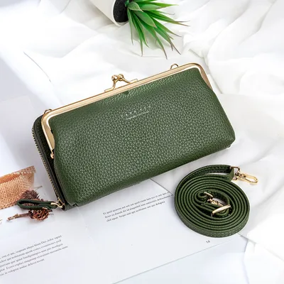 New Female Bag Korean Fashion One Shoulder Messenger Bag Mobile Phone Bag Multifunctional Horizontal Bag Green - Shop at LoveMi