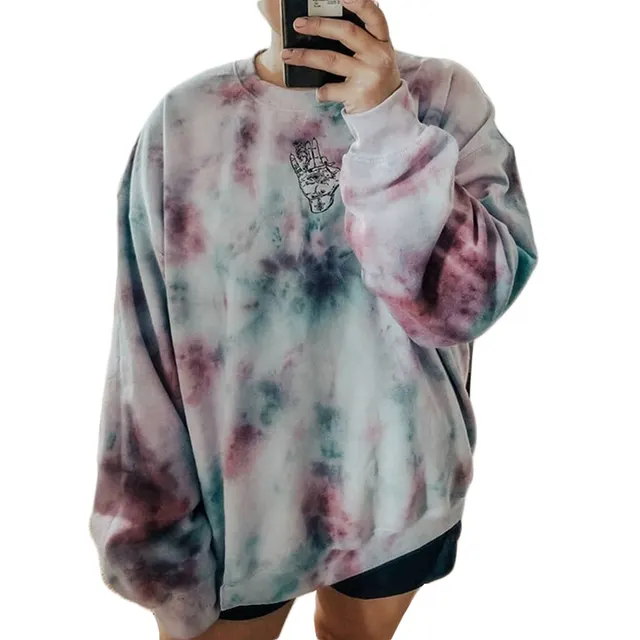 Fashion Loose Tie dye Printed Hoodless Sweater Women Grey - Shop at LoveMi