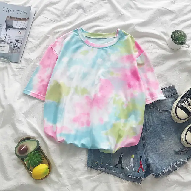 Fashion Loose Tie Dye Short Sleeved T Shirt Women - Shop at LoveMi