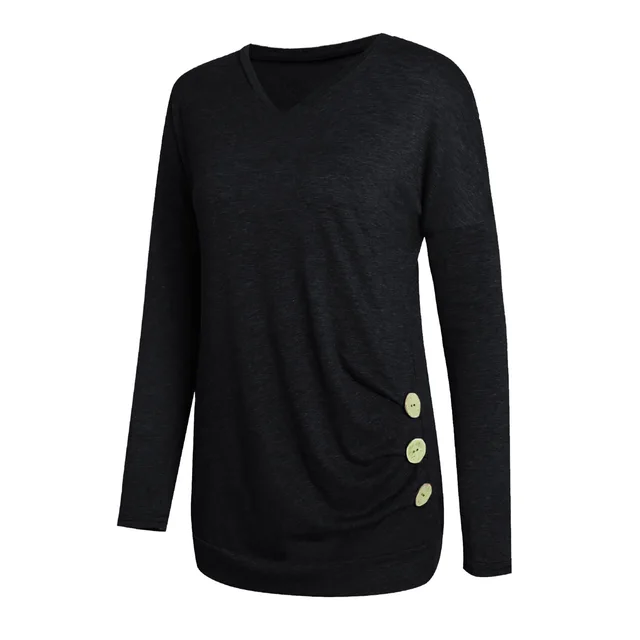 V Neck Solid Color Women's Long Sleeved Top Black - Shop at LoveMi