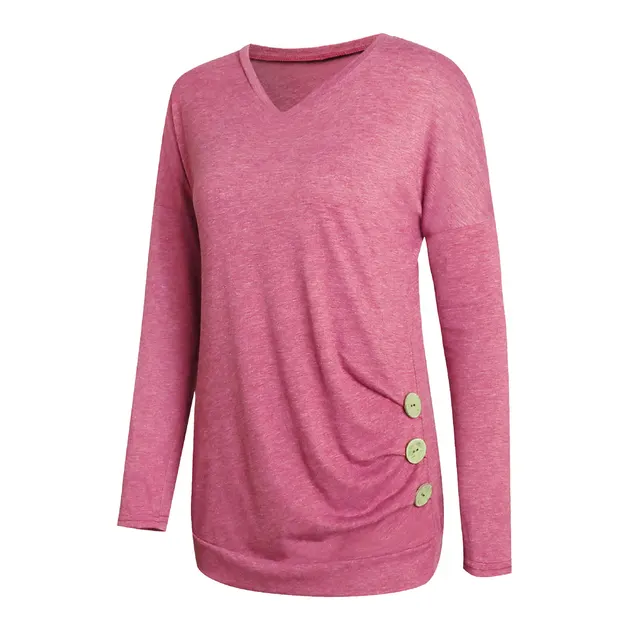 V Neck Solid Color Women's Long Sleeved Top Red - Shop at LoveMi
