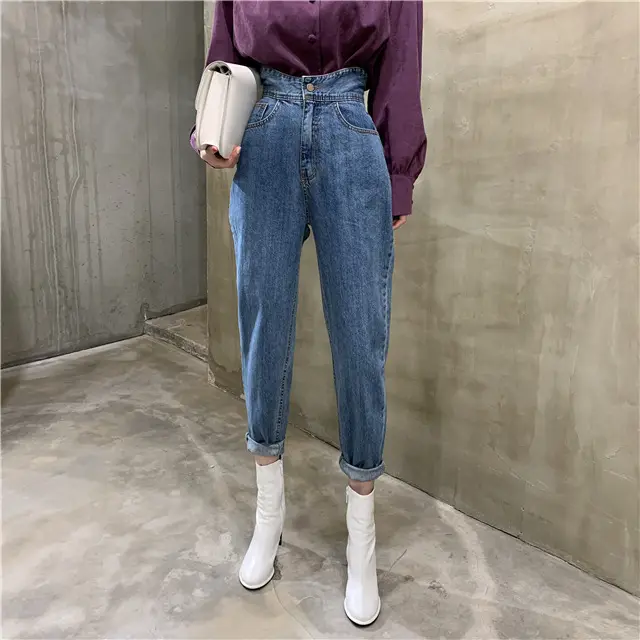 High Waisted Blue All Match Tapered Jeans Blue - Shop at LoveMi