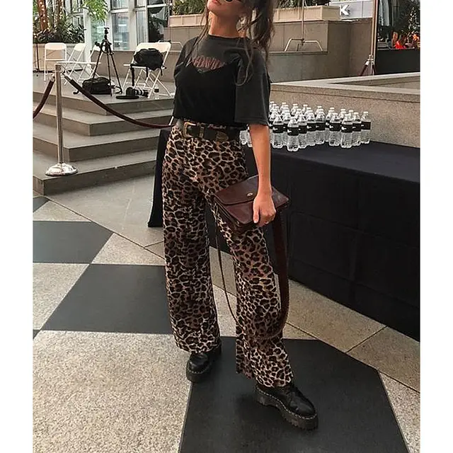Loose Casual Wide leg Pants In Leopard Print Leopard Print - Shop at LoveMi