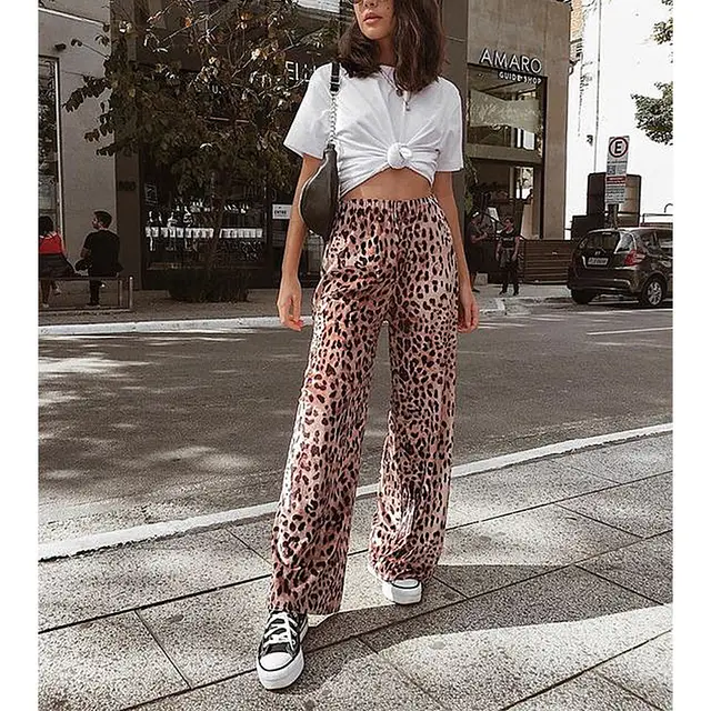 Loose Casual Wide leg Pants In Leopard Print Pink - Shop at LoveMi