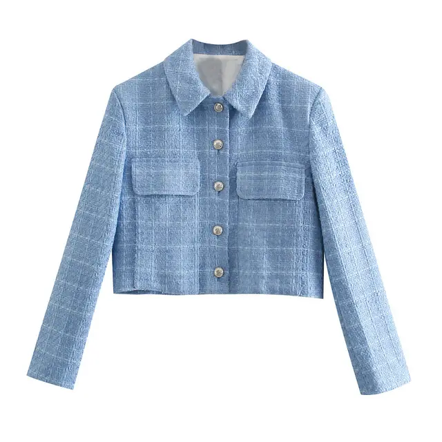 Textured Cropped Blazer Light Blue - Shop at LoveMi