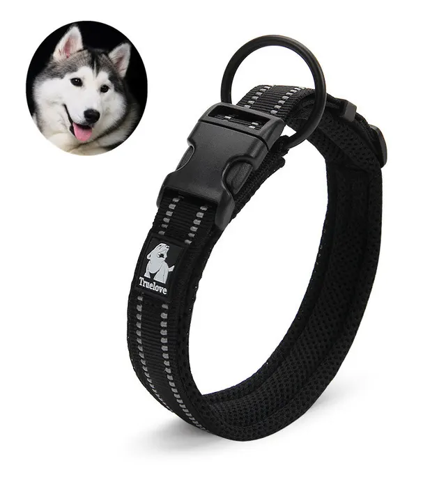 Pet Reflective Nylon Sandwich Breathable Mesh Collar Black - Shop at LoveMi