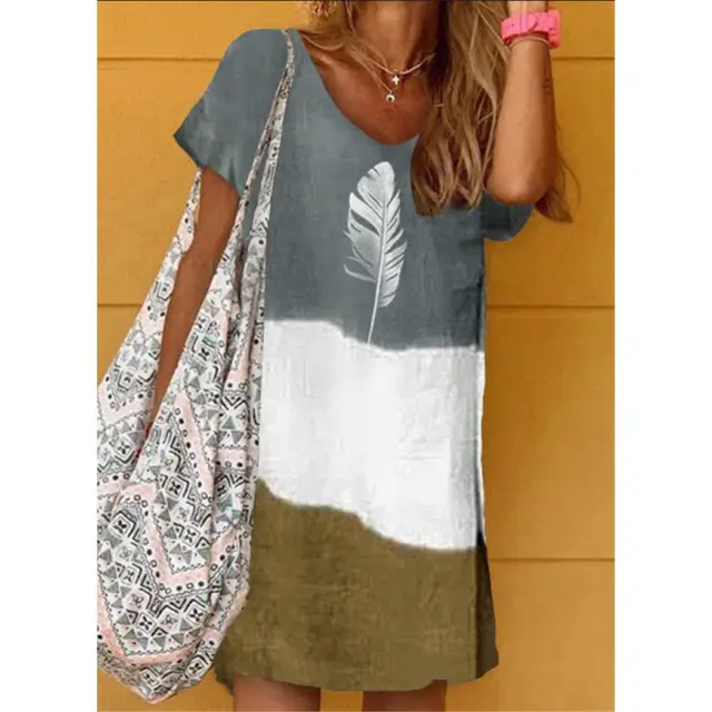 Women's Casual V Neck Knitted Print Loose Dress Grey - Shop at LoveMi