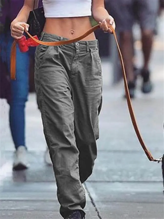 Pure Color Pocket Casual Women's New Trousers Grey - Shop at LoveMi