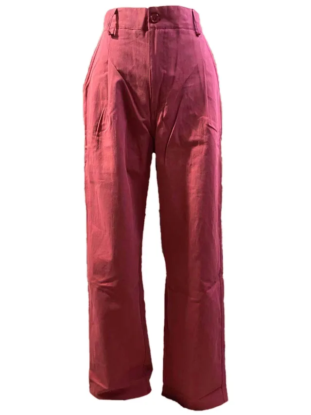 Pure Color Pocket Casual Women's New Trousers Red - Shop at LoveMi