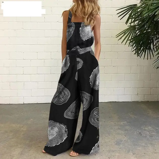Side Pocket Casual Wide leg Side Buckle Jumpsuit Black - Shop at LoveMi
