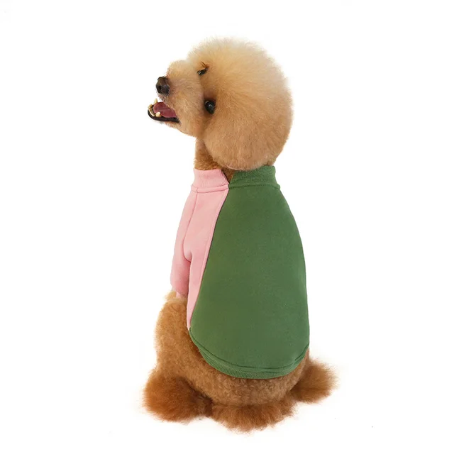 Fleece Soft Touch Contrast Stitching Pet Sweater Pink Greenish - Shop at LoveMi