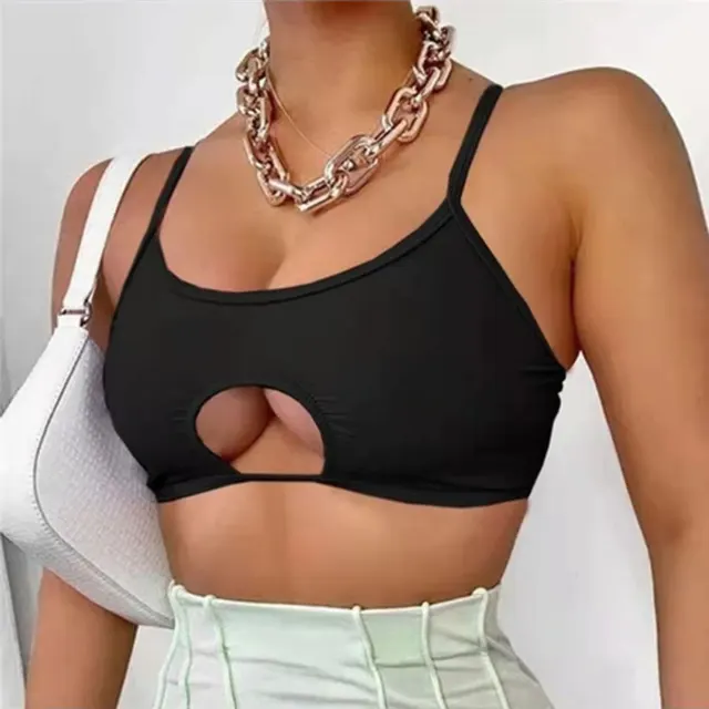 tight fitting hollow short vest Black - Shop at LoveMi