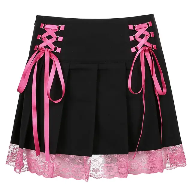 European And American Trend New Pleated Skirt Lace Pink - Shop at LoveMi