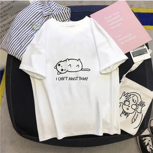 Fashion Brand Women's T Shirt, Cat, Banana, Cute, Creative And Fun Printing, Simple And Versatile 6 White - Shop at LoveMi
