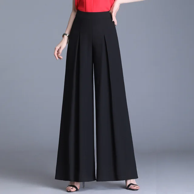 Ladies Loose Slim Culottes Chiffon Wide Leg Pants Black - Shop at LoveMi