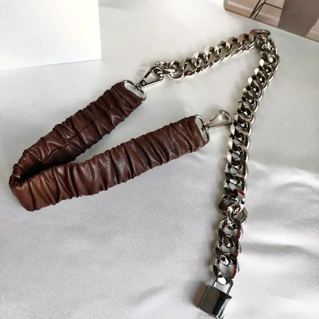 Belt Female Chain Stitching Elastic Waist With Skirt Girdle All Match Metal Elastic Brown - Shop at LoveMi