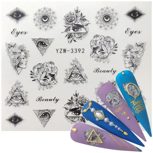 Geometric Line Smiley Cactus Cute Nail Art Sticker B - Shop at LoveMi