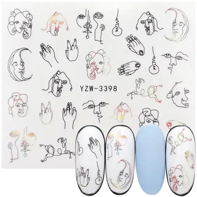 Geometric Line Smiley Cactus Cute Nail Art Sticker H - Shop at LoveMi