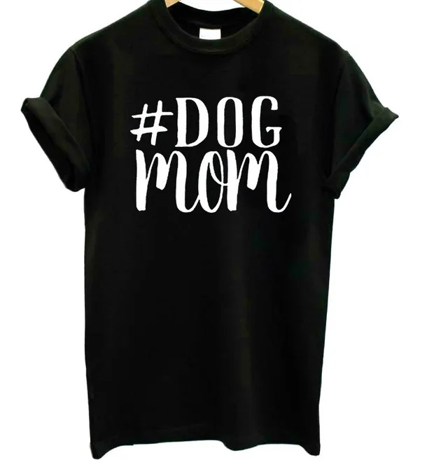 T shirt DOG MOM European And American Alphabet Short Sleeves Black - Shop at LoveMi