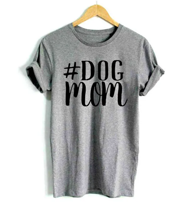T shirt DOG MOM European And American Alphabet Short Sleeves Grey - Shop at LoveMi