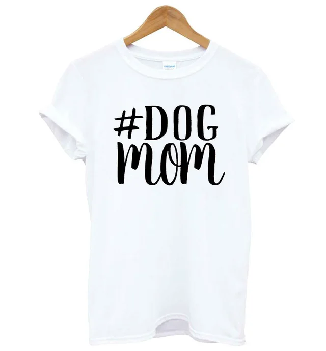 T shirt DOG MOM European And American Alphabet Short Sleeves White - Shop at LoveMi