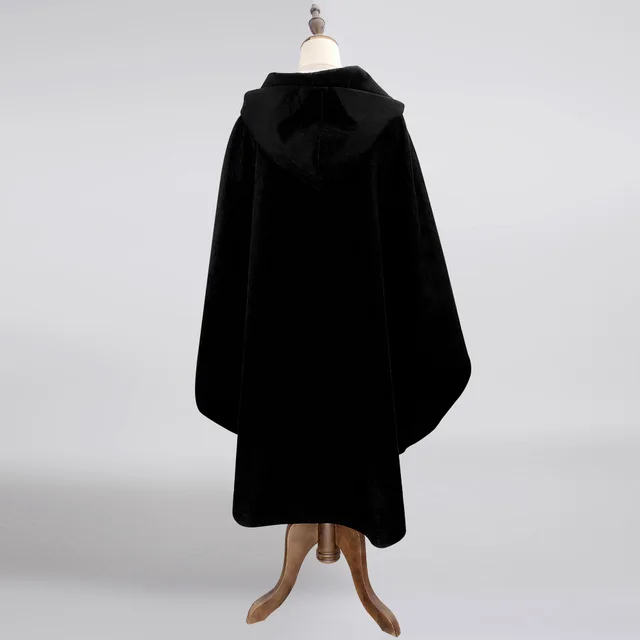 Faux Deerskin Fleece Hooded Cape Cloak Jacket Black - Shop at LoveMi