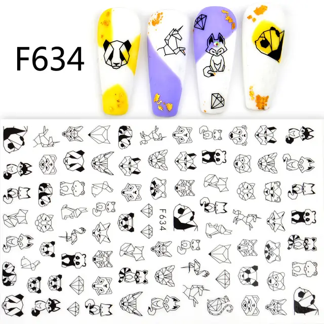 Black And White 3D Animal Love Letter Butterfly Strap Glue Nail Sticker F634 - Shop at LoveMi