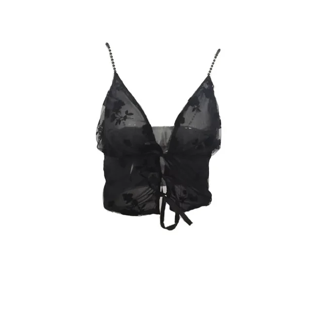 Women's Street Style Net Yarn Pearl Camisole Vest Black - Shop at LoveMi
