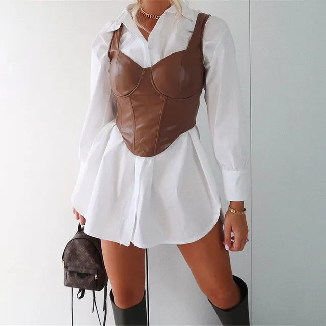 Fashion Slim fit Short Umbilical PU Vest Khaki - Shop at LoveMi