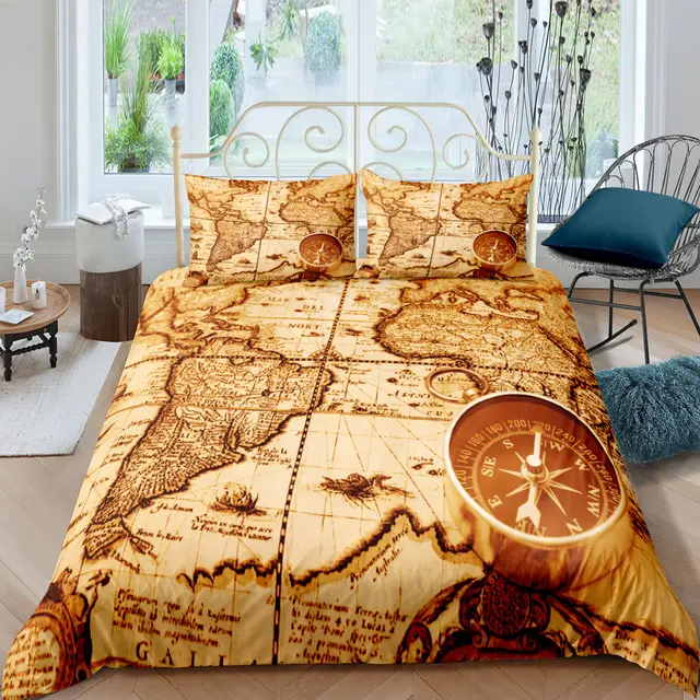 Treasure Map Digital Printing Three Piece Customized DIY Cross Border Bedding Nautical Chart Retro Ysds 179 - Shop at LoveMi