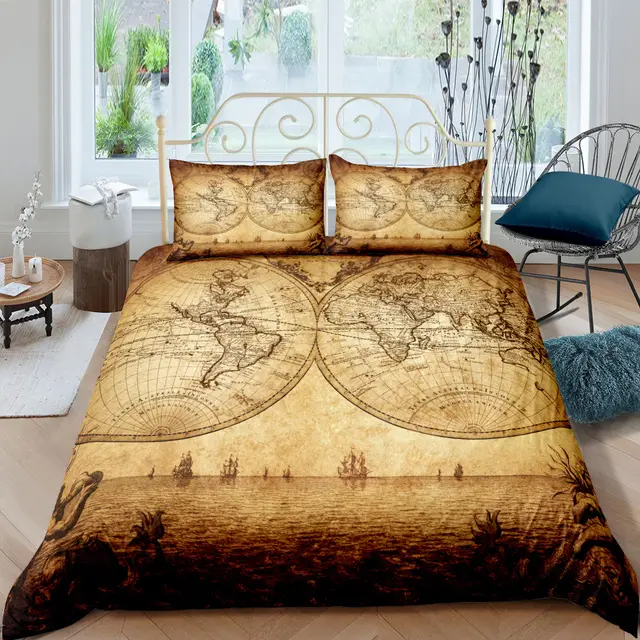 Treasure Map Digital Printing Three Piece Customized DIY Cross Border Bedding Nautical Chart Retro Ysds 180 - Shop at LoveMi