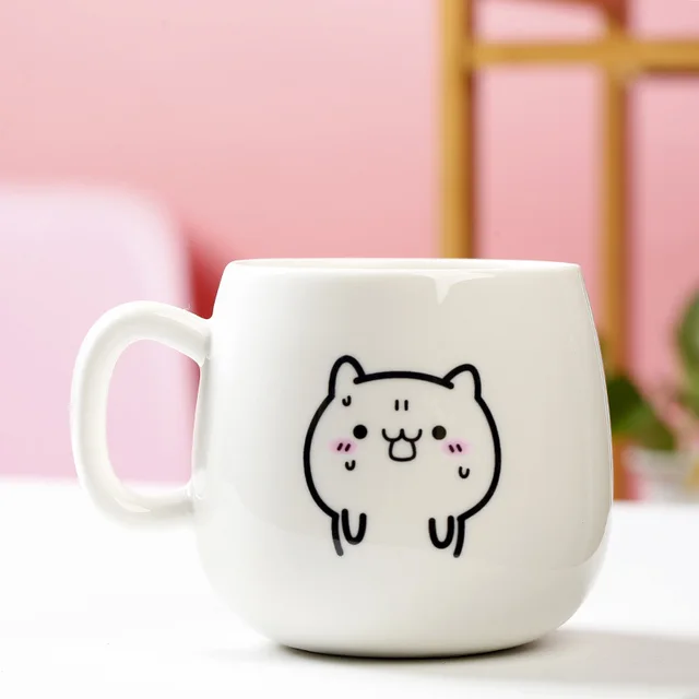 Cute Expression Ceramic Mug With Lid Spoon Water Cup Tea Cup Women's Coffee Cup G - Shop at LoveMi